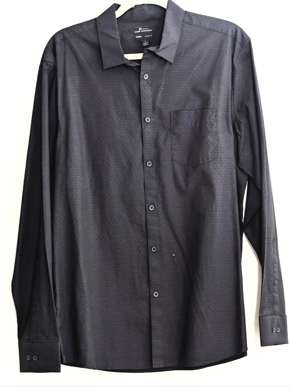 Marc Anthony Luxury Slim Fit Black Textured Button Down Shirt L